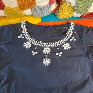 Banana Republic Black Blouse with Pearl Embellishments